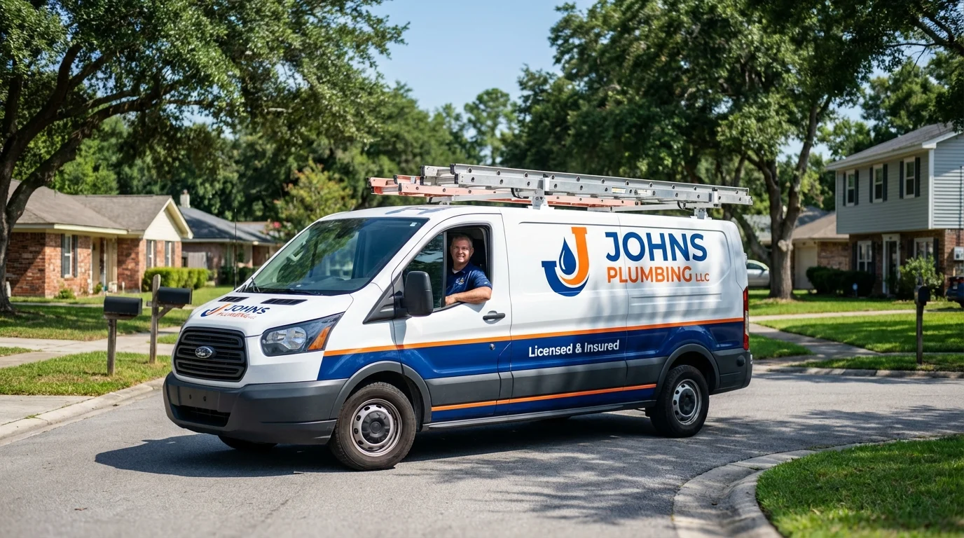 Johns Plumbing LLC service van in West Barnstable, MA