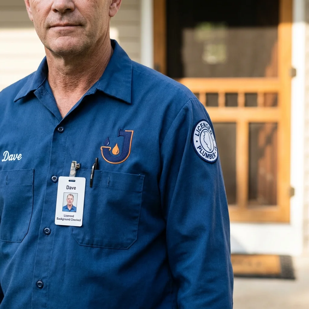 Licensed plumber showing ID badge in West Barnstable, MA