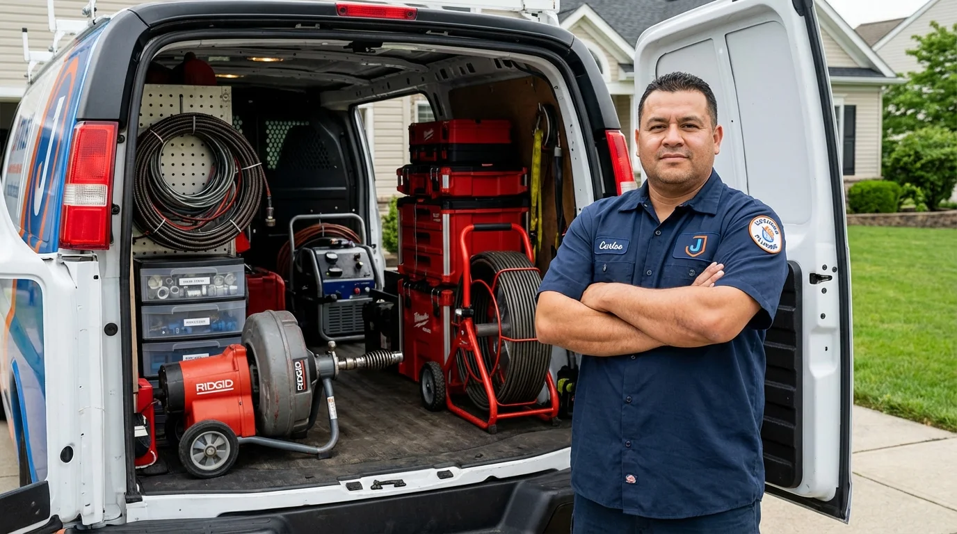 Professional drain cleaning equipment and Johns Plumbing LLC plumber in West Barnstable