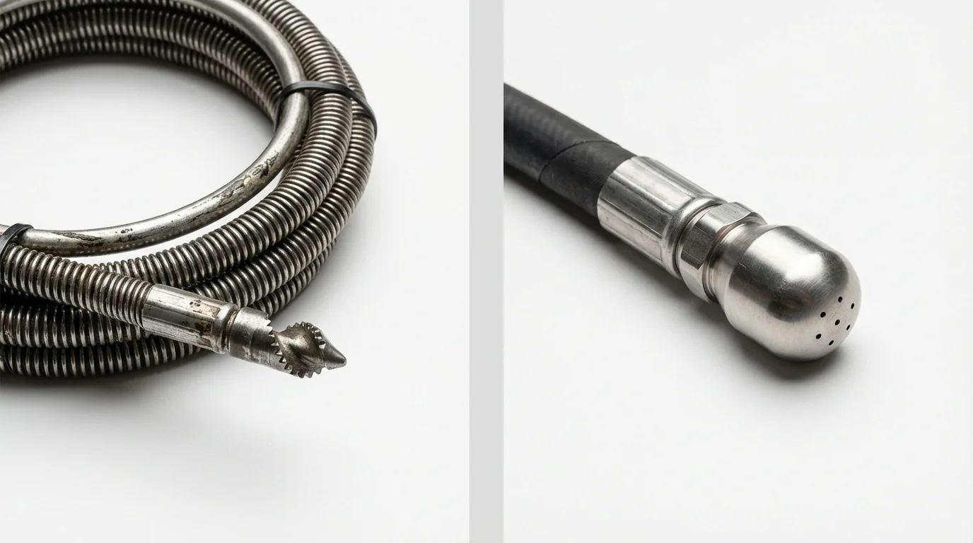 Drain snake cable and hydro jetting nozzle used for drain cleaning in West Barnstable, MA
