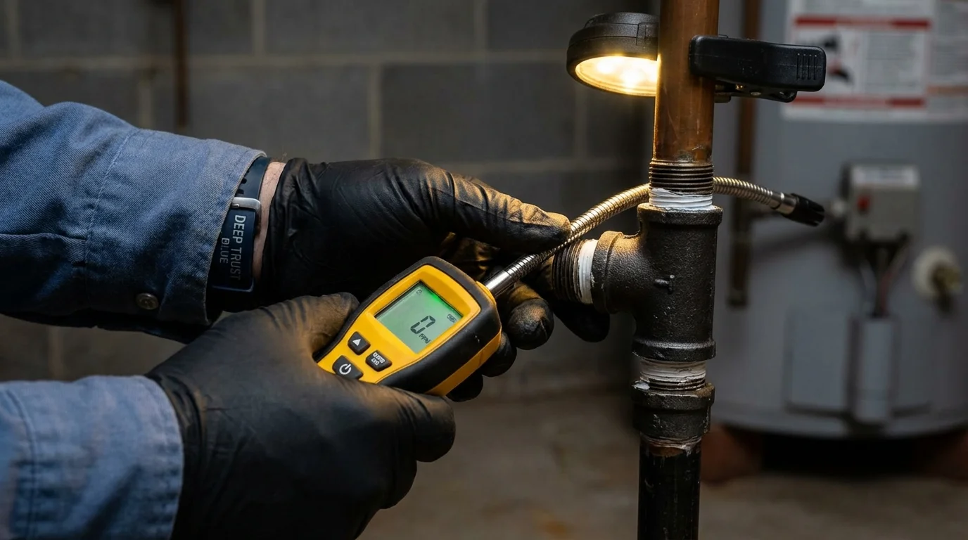 Gas leak detection with electronic sniffer by Johns Plumbing LLC in West Barnstable