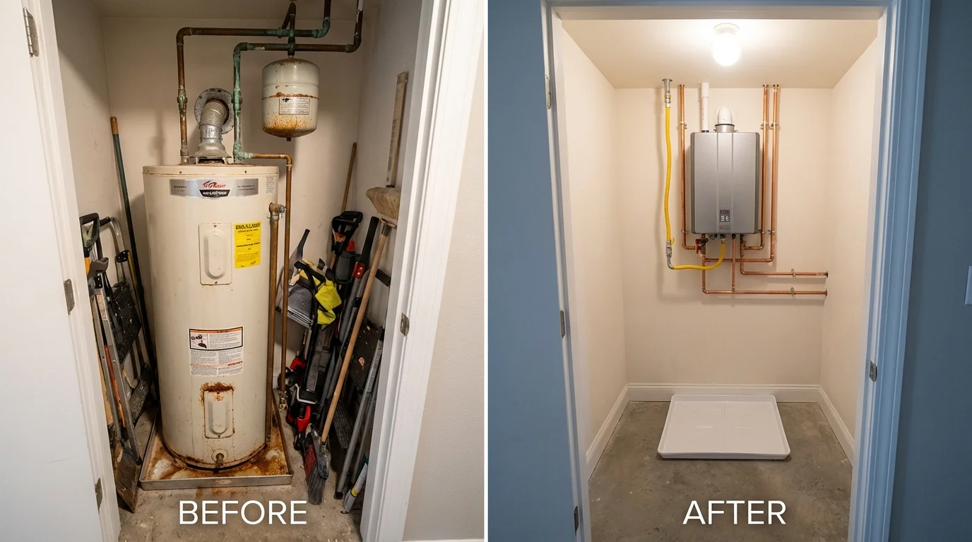 Tank water heater versus wall-mounted tankless unit comparison for West Barnstable, MA homeowners
