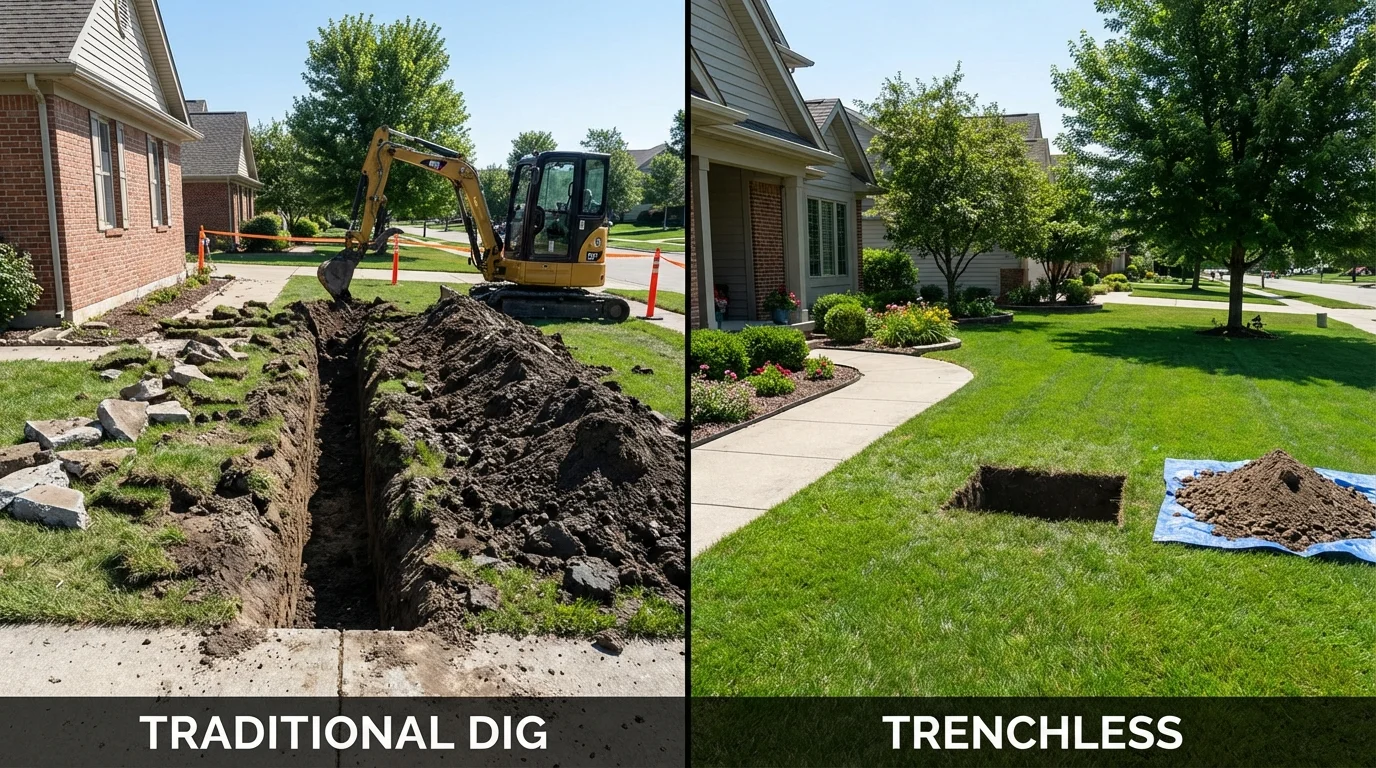 Trenchless sewer repair with minimal yard damage versus traditional excavation in West Barnstable, MA